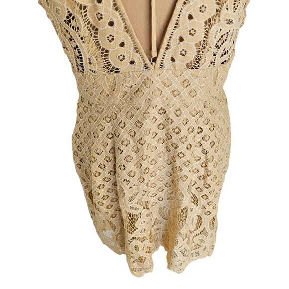Free People One Million Lovers Beige Lace Mini Dress Sz 12 - Picture 7 of 12